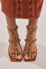 AZALEA WANG SCHANTELLE TAN EMBELLISHED UPPER WEDGE SANDAL