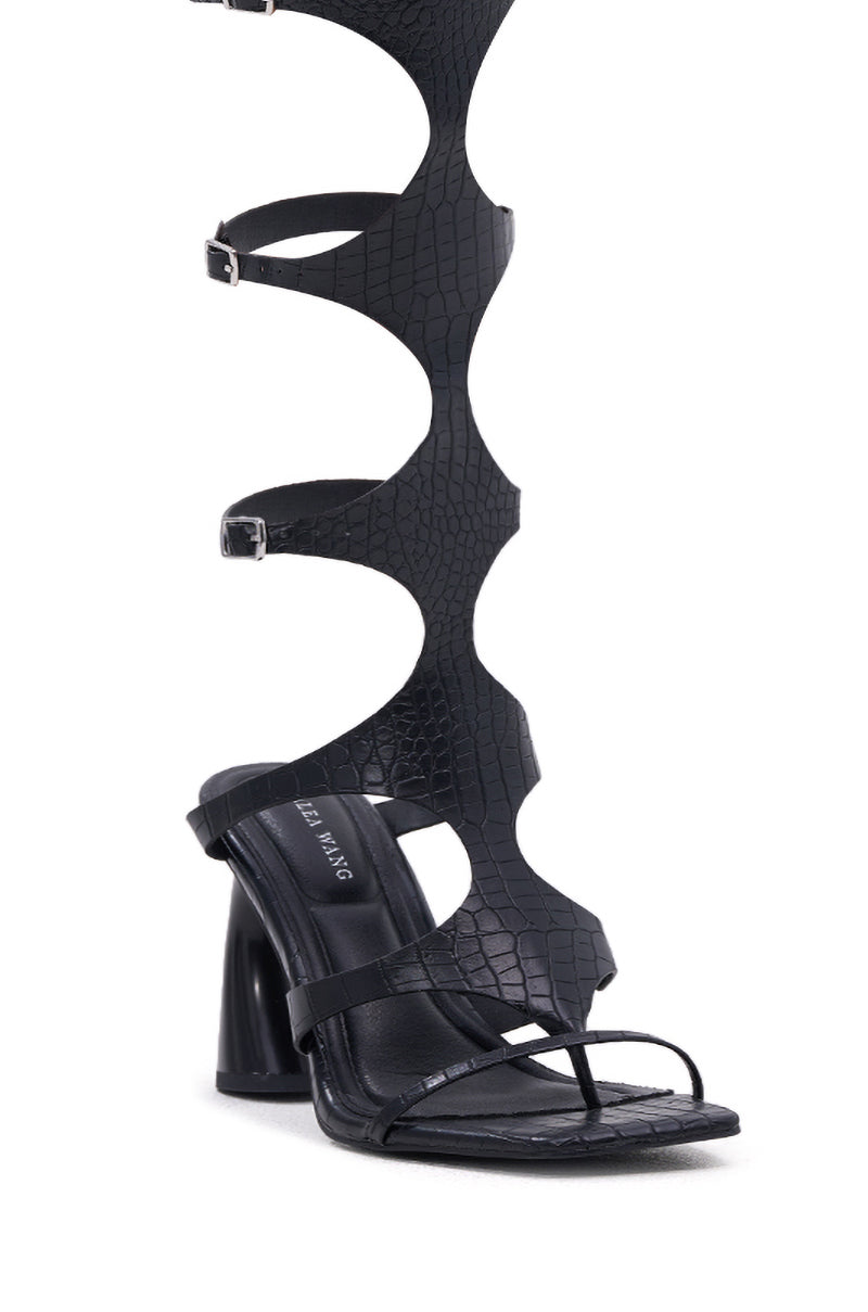 AZALEA WANG SEAMUS BLACK CROC NOVELTY HEEL SANDAL