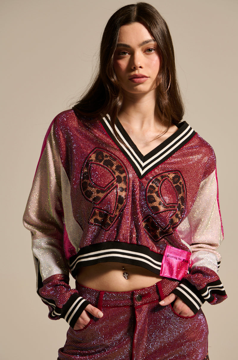 ONLY THE COOLEST RHINESTONE JERSEY SWEATSHIRT