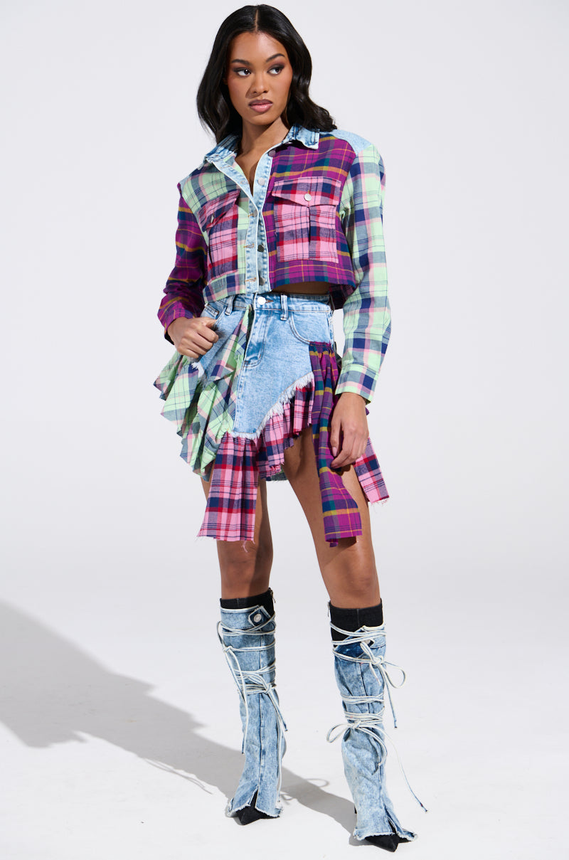 THINK ABOUT ME MORE MINI SKIRT WITH PLAID DETAILS
