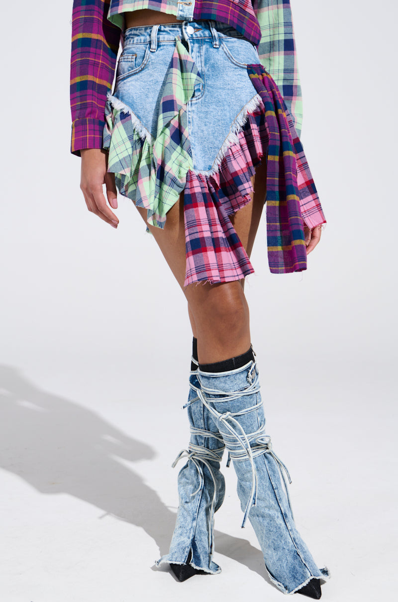 THINK ABOUT ME MORE MINI SKIRT WITH PLAID DETAILS