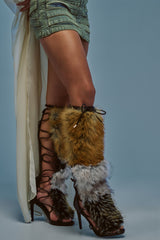 AZALEA WANG STAMOS BLACK MULTI FUR GLADIATOR STILETTO SANDAL
