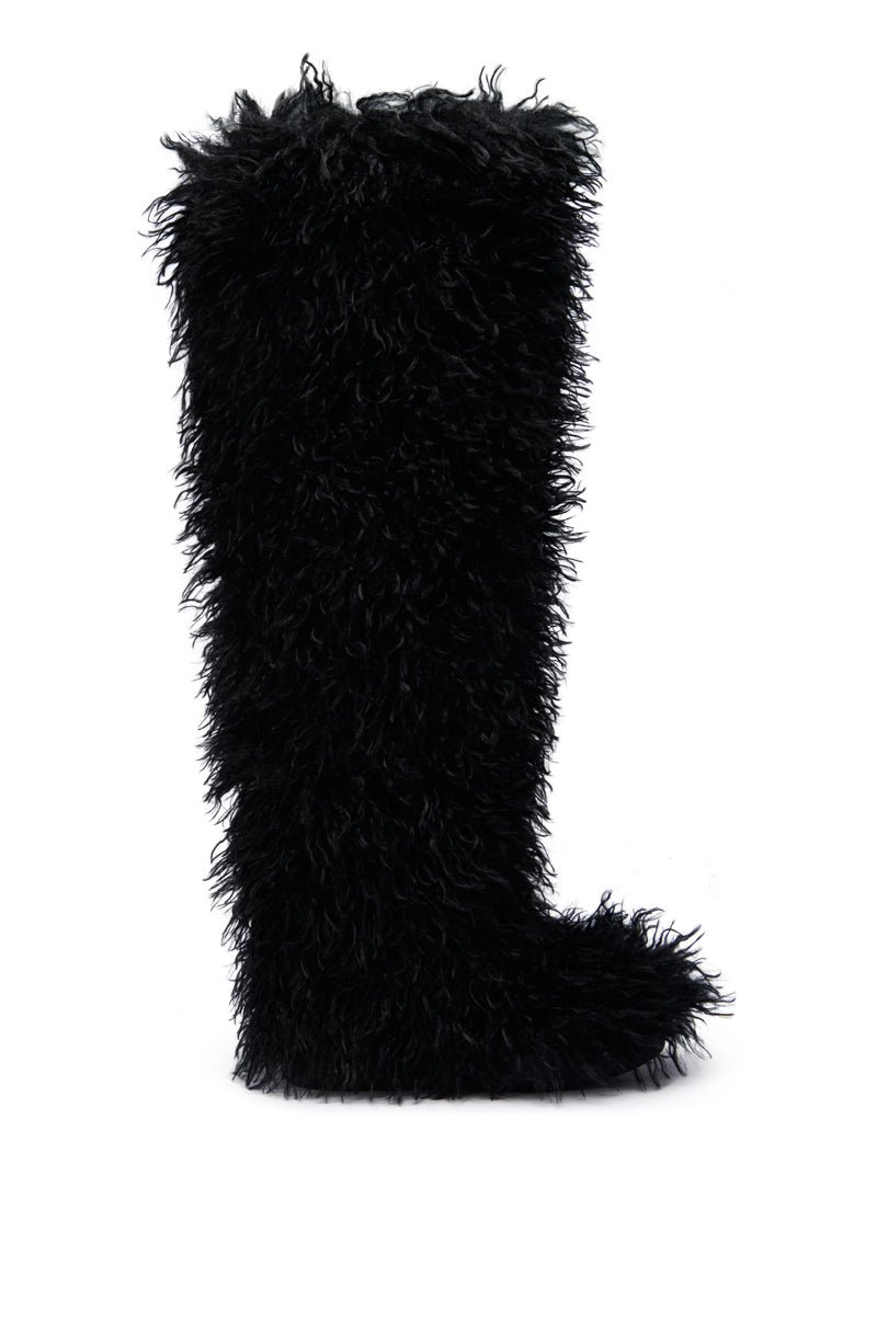 AZALEA WANG TEMPLETON BLACK POODLE FAUX FUR OVER THE KNEE BOOT