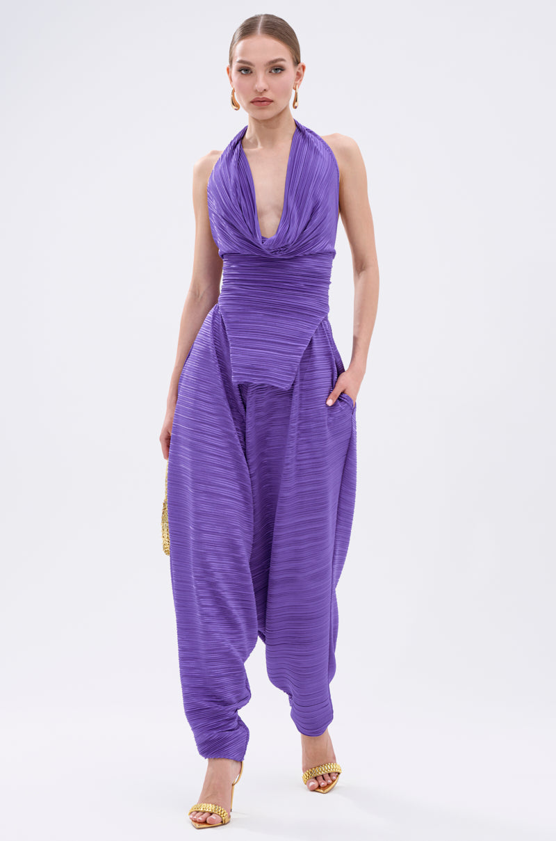 MAYAH WIDE LEG PLISSE PANT IN PURPLE