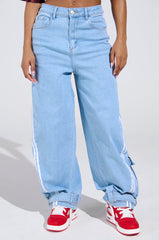 LEAVE IT ON THE TRACK RELAXED LEG DENIM PANTS