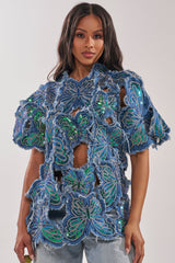 SPREAD YOUR WINGS DENIM TOP