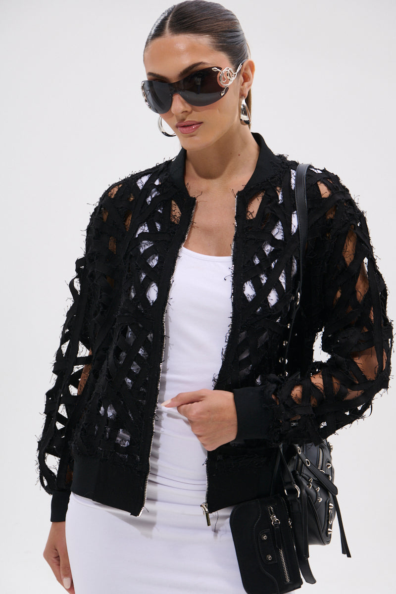 IONA CUTOUT DENIM BOMBER