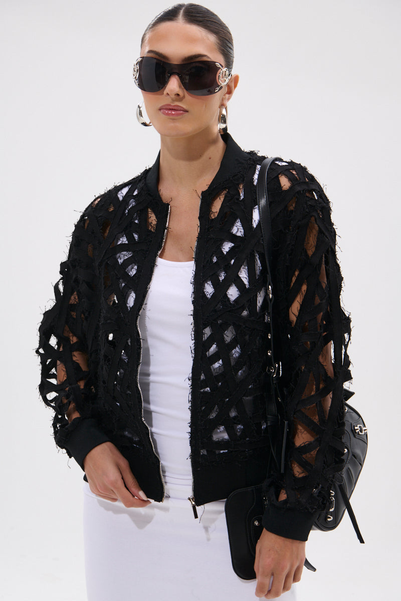 IONA CUTOUT DENIM BOMBER
