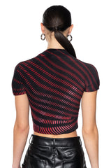 ADRIANA TEXTURED CAP SLEEVE TOP IN RED AND BLACK