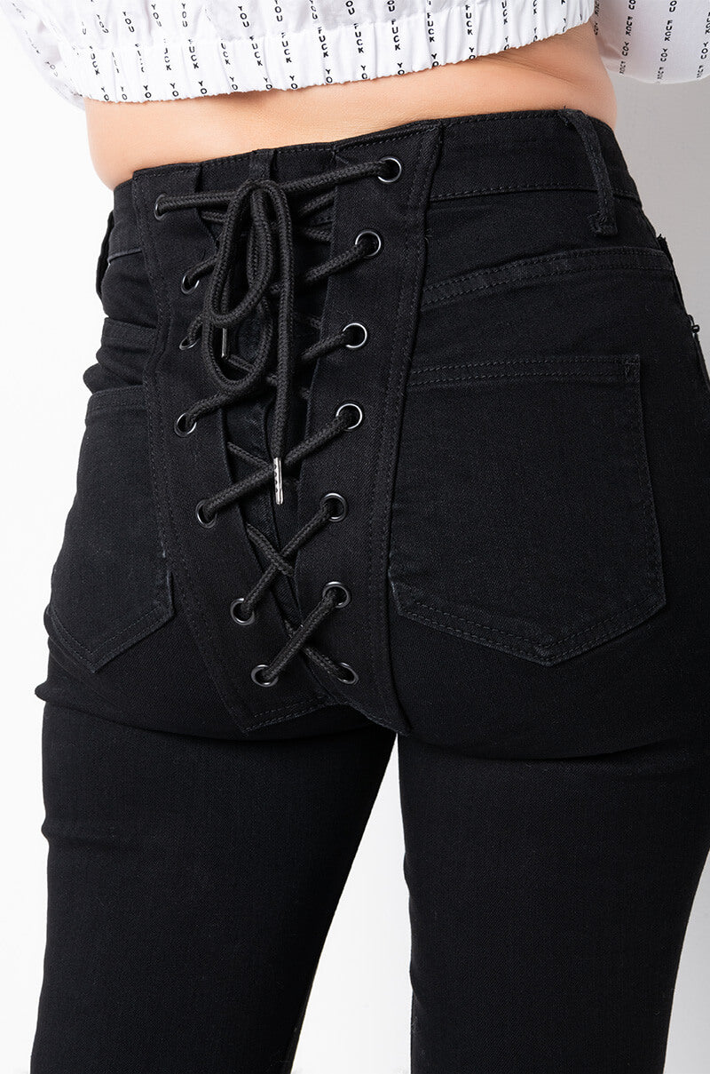 ALL OVER BACK LACE SKINNY JEANS