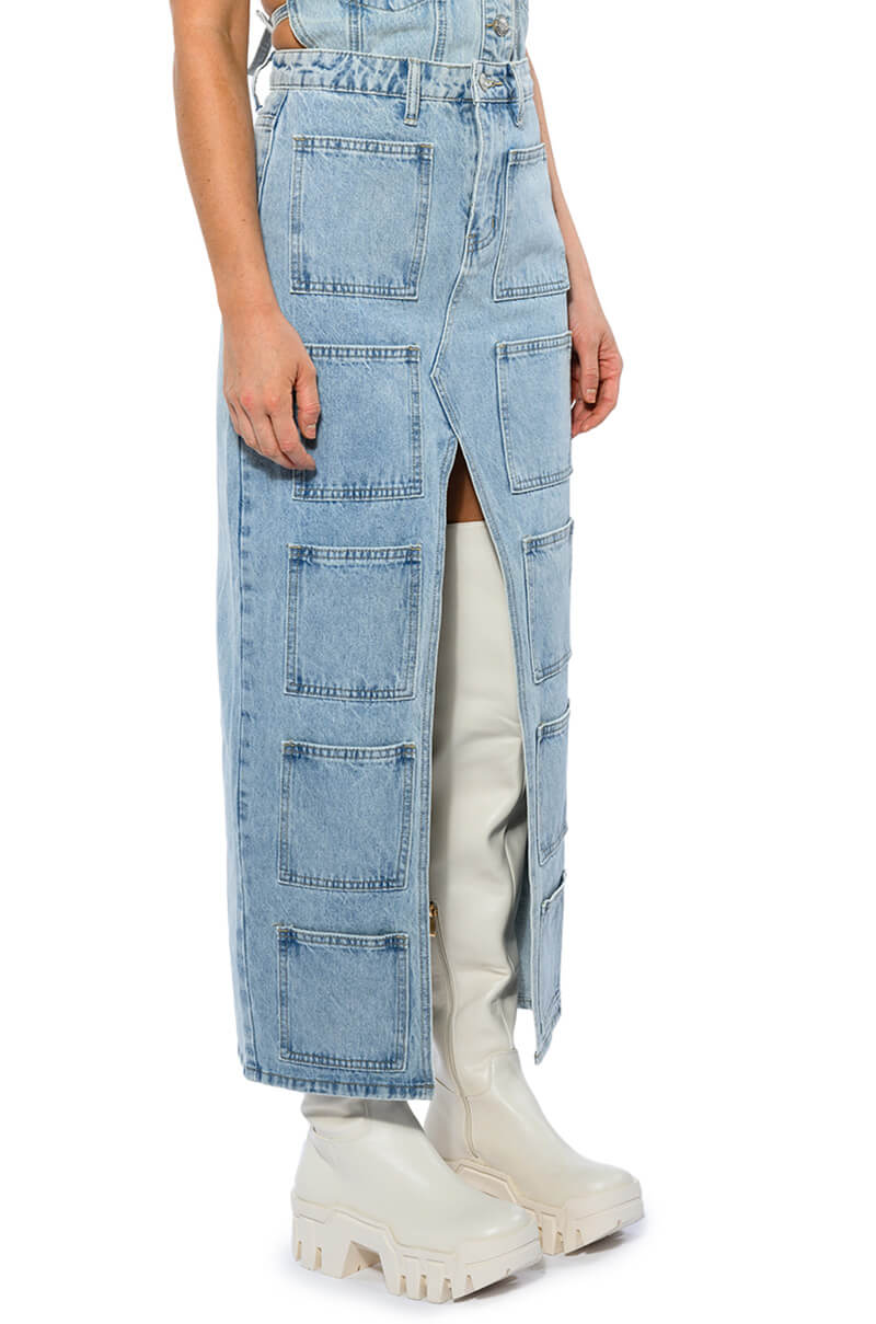 ANGELICA DENIM MIDI OPEN SLIT SKIRT