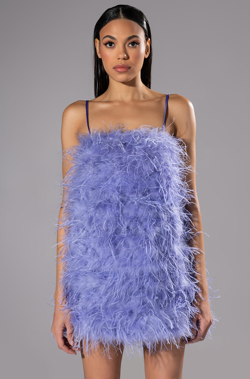 ANYTHING AND EVERYTHING STRAPLESS FEATHER MINI DRESS