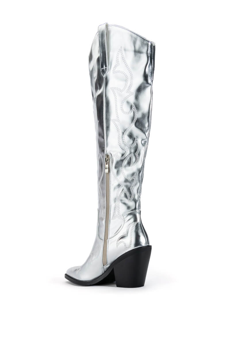 AZALEA WANG MIMI METALLIC WESTERN BOOT IN SILVER