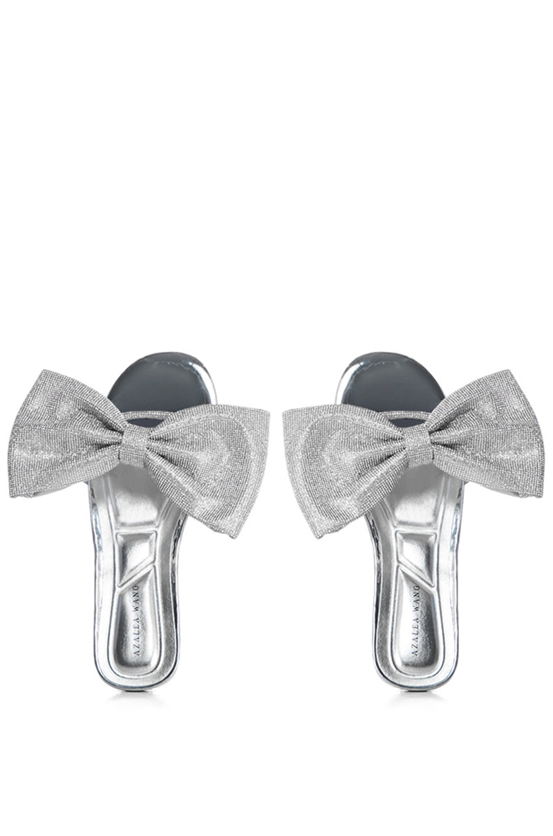 AZALEA WANG BOWTON SILVER BOW DETAIL FLAT SANDAL