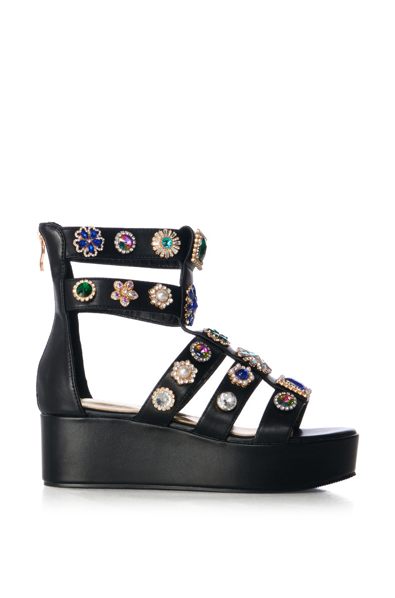 AZALEA WANG CILLIAN BLACK EMBELLISHED GLADIATOR SANDAL