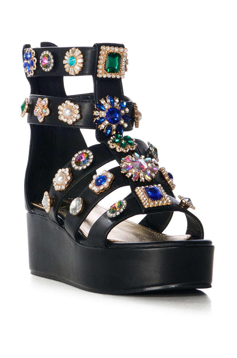 AZALEA WANG CILLIAN BLACK EMBELLISHED GLADIATOR SANDAL