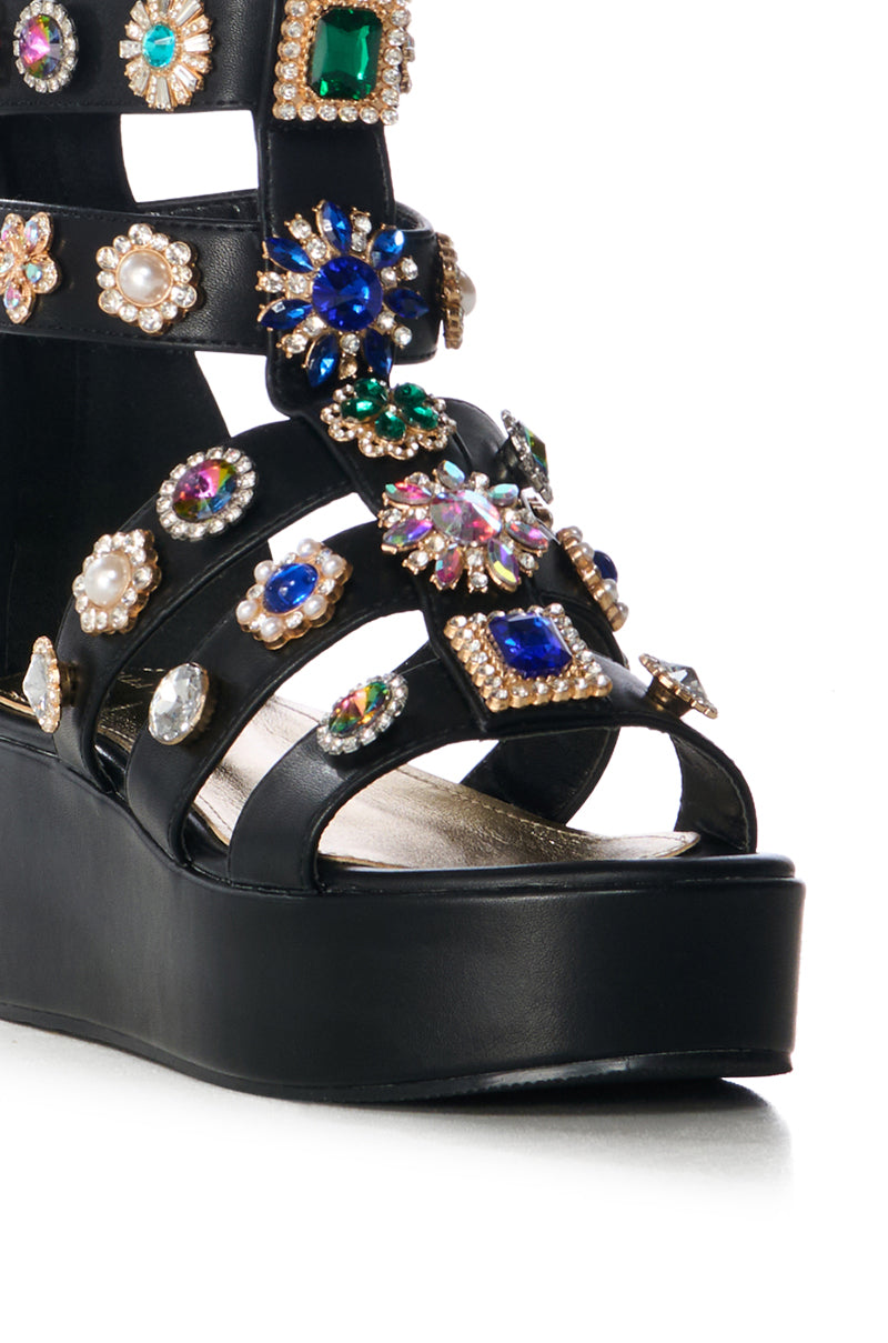 AZALEA WANG CILLIAN BLACK EMBELLISHED GLADIATOR SANDAL