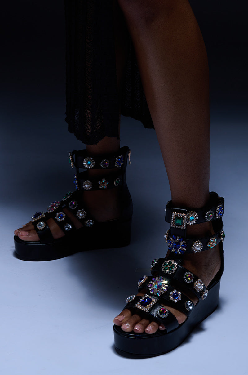 AZALEA WANG CILLIAN BLACK EMBELLISHED GLADIATOR SANDAL