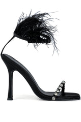 AZALEA WANG CONFETTI FEATHER STILETTO SANDAL IN BLACK