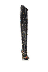 AZALEA WANG CORINNE EMBELLISHED ABOVE THE KNEE BOOT IN BLACK