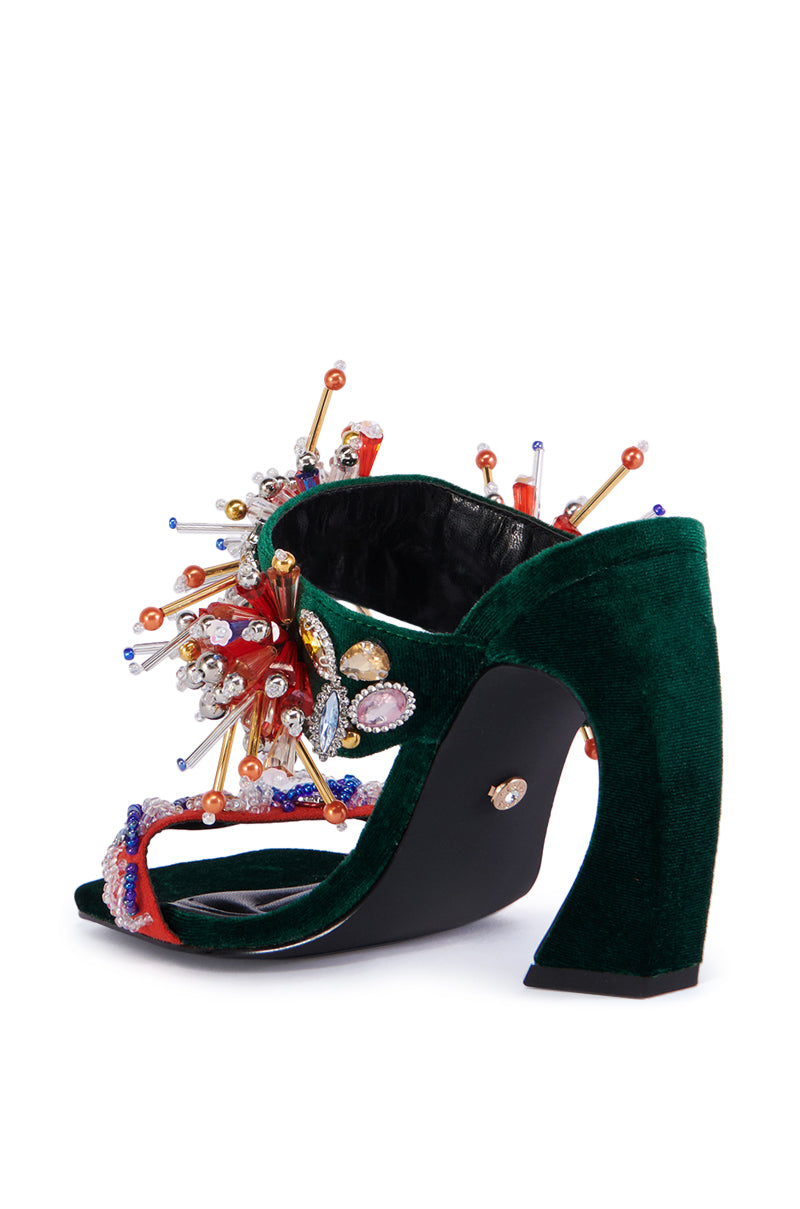 AZALEA WANG GREENBERRY GREEN EMBELLISHED VELVET SANDAL