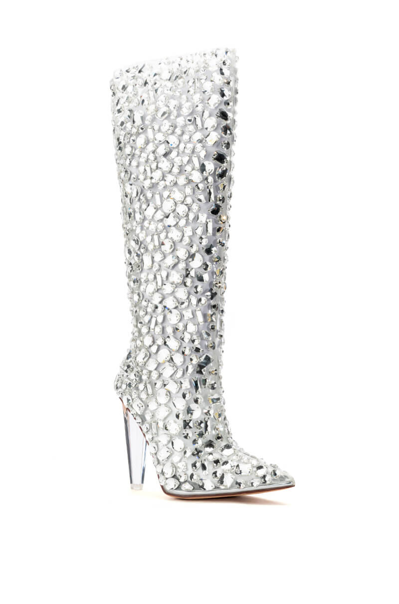 AZALEA WANG HONEY EMBELLISHED PVC CHUNKY BOOT IN SILVER