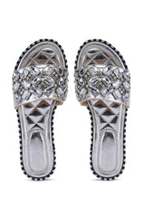 AZALEA WANG KIZZIE SILVER GEM EMBELLISHED FLAT SANDAL