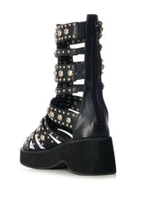 AZALEA WANG LUCIANO SILVER EMBELLISHED GLADIATOR SANDAL IN BLACK
