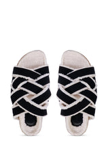 AZALEA WANG MACCOY BLACK SLIP ON FURRY SANDAL SLIPPER
