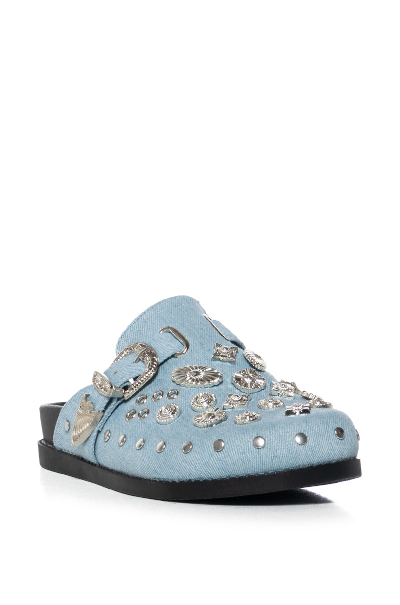 AZALEA WANG MOHSIN DENIM EMBELLISHED CLOG