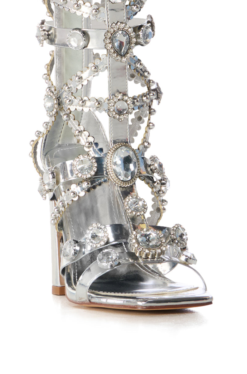 AZALEA WANG NEROLI SILVER CAGED EMBELLISHED SANDAL