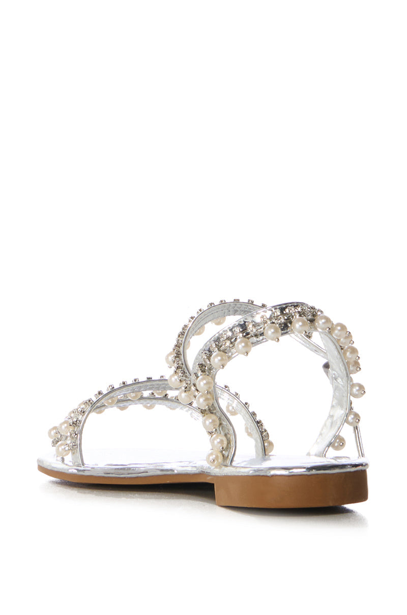 AZALEA WANG PETTYFER SILVER EMBELLISHED FLAT SANDAL