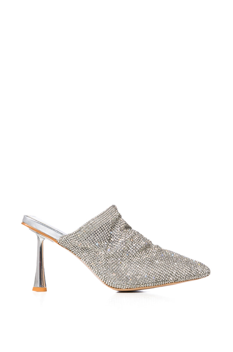 AZALEA WANG RAIN RHINESTONE EMBELLISHED MULE IN SILVER