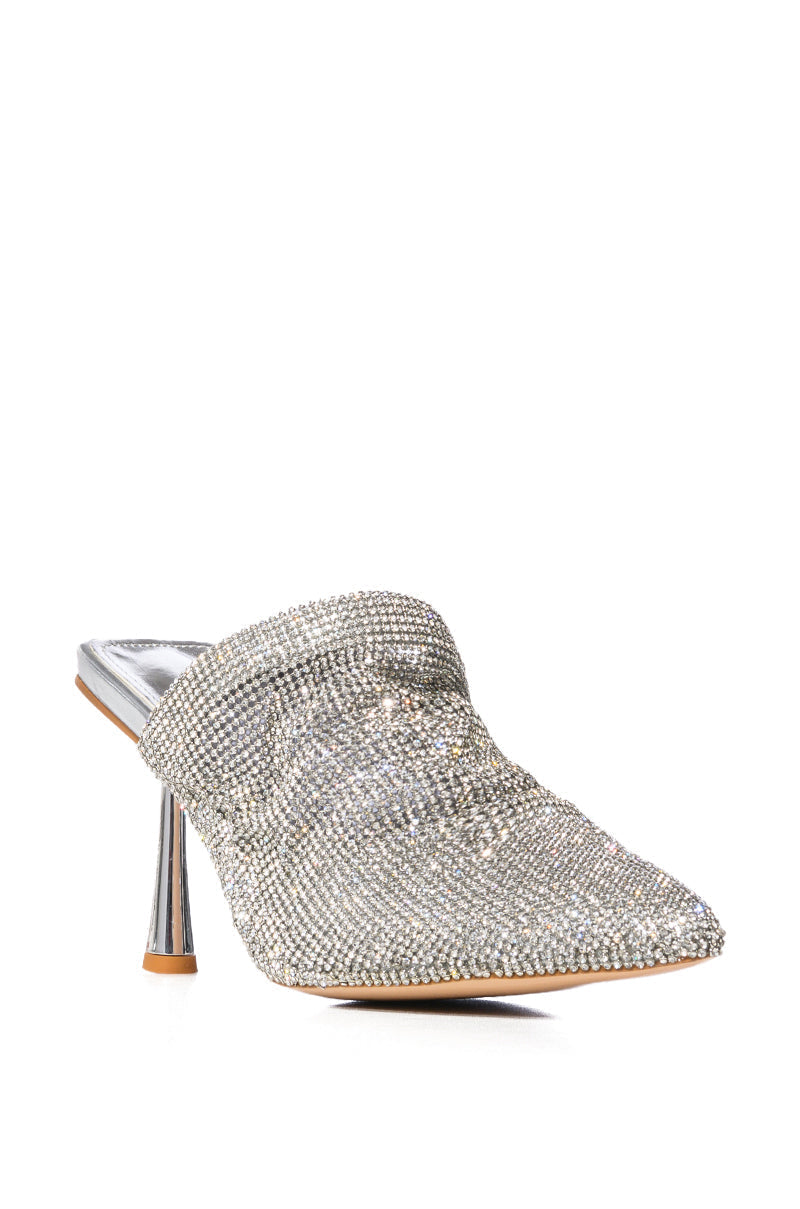 AZALEA WANG RAIN RHINESTONE EMBELLISHED MULE IN SILVER