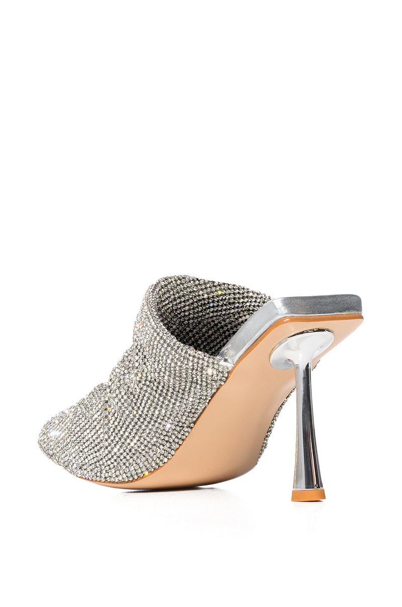 AZALEA WANG RAIN RHINESTONE EMBELLISHED MULE IN SILVER