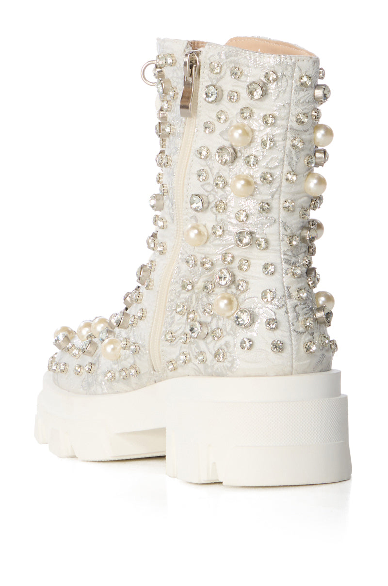 AZALEA WANG SCOTCHIE SILVER EMBELLISHED BOOTIE