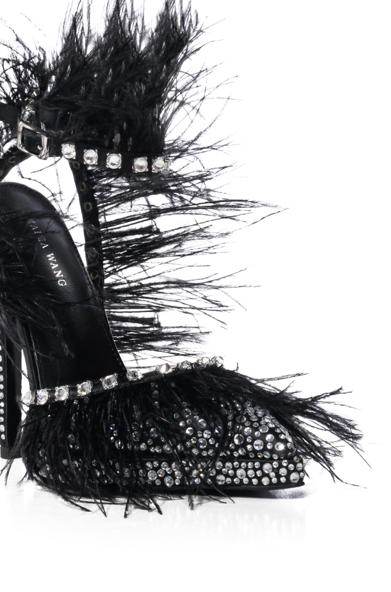 AZALEA WANG SEINE BLACK FEATHER AND DIAMOND EMBELLISHED PUMP