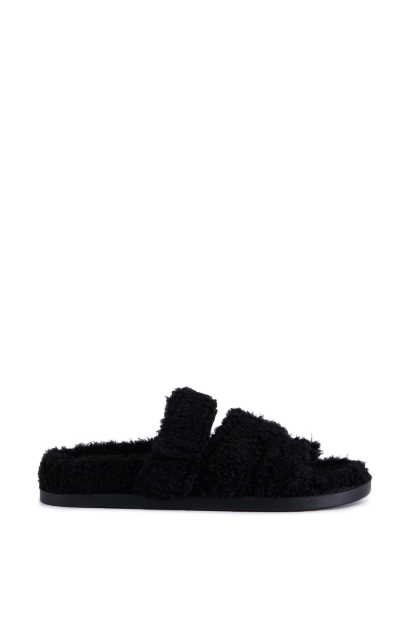 AZALEA WANG VIVEK BLACK FUZZY SLIP ON SANDAL