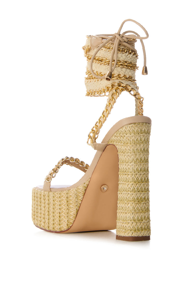 AZALEA WANG WYLIE BEIGE WITH GOLD CHAIN PLATFORM SANDAL