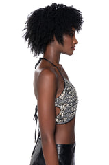 BUTTERFLY WINGS EMBELLISHED HALTER TOP