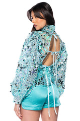CONFETTI LONG SLEEVE MOCK NECK BLOUSE
