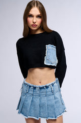 COOL GIRL KNIT DENIM CROPPED SWEATER