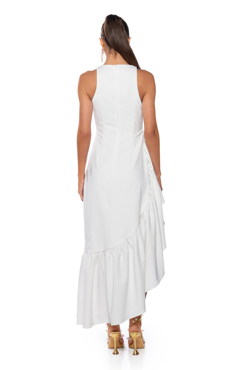 DANCE WITH ME RUCHED WAIST SLEEVELESS MAXI DRESS