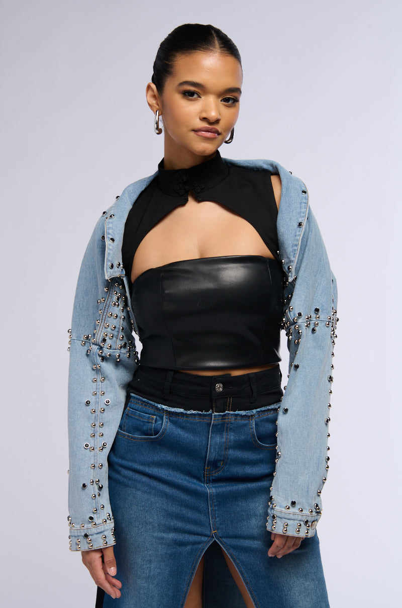 DENIM STUD BOLERO JACKET