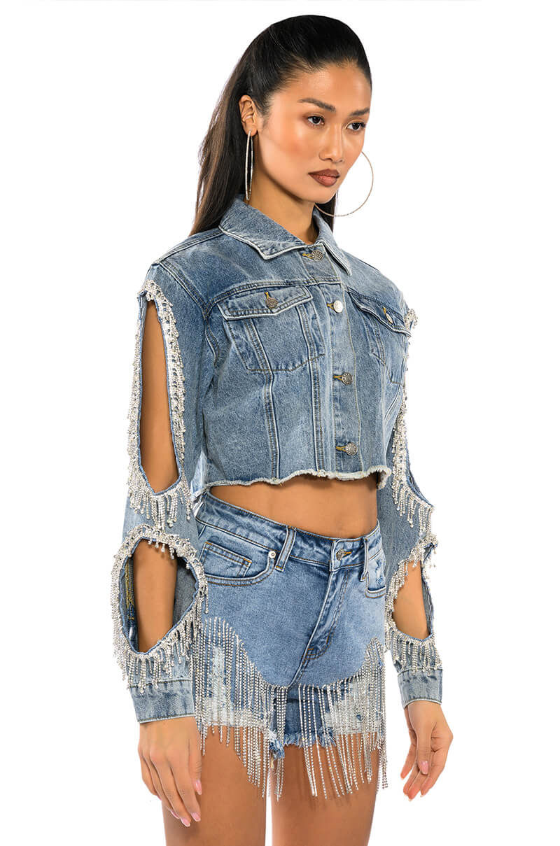 DIAMOND CUT OUT CROP DENIM JACKET