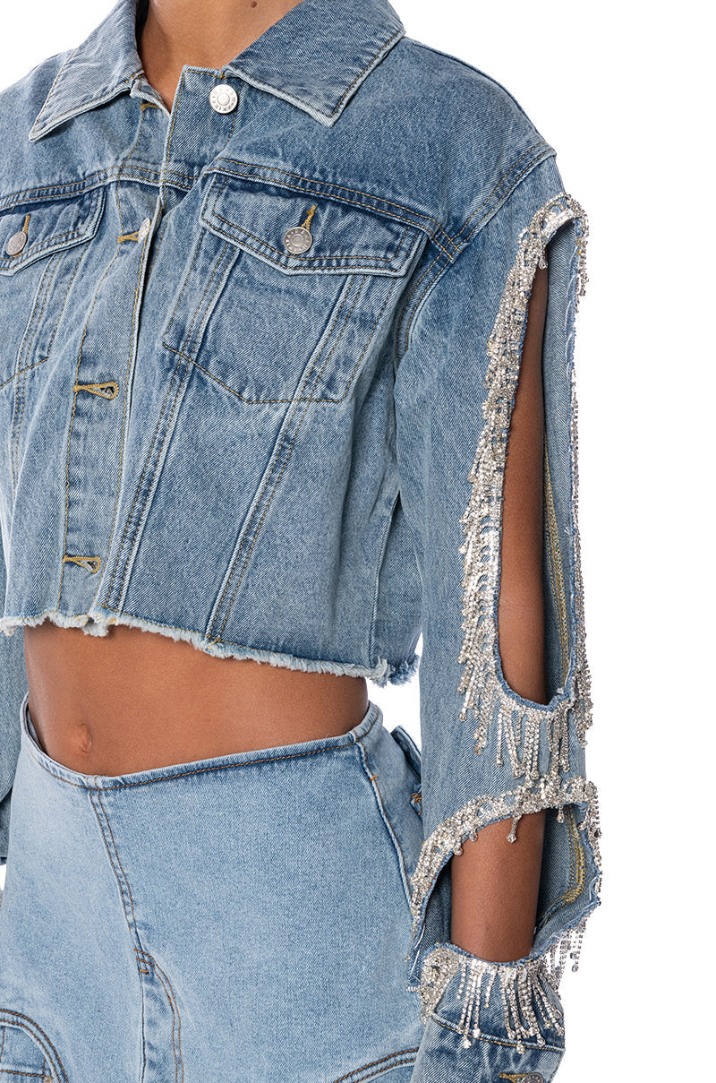 DIAMOND CUT OUT CROP DENIM JACKET
