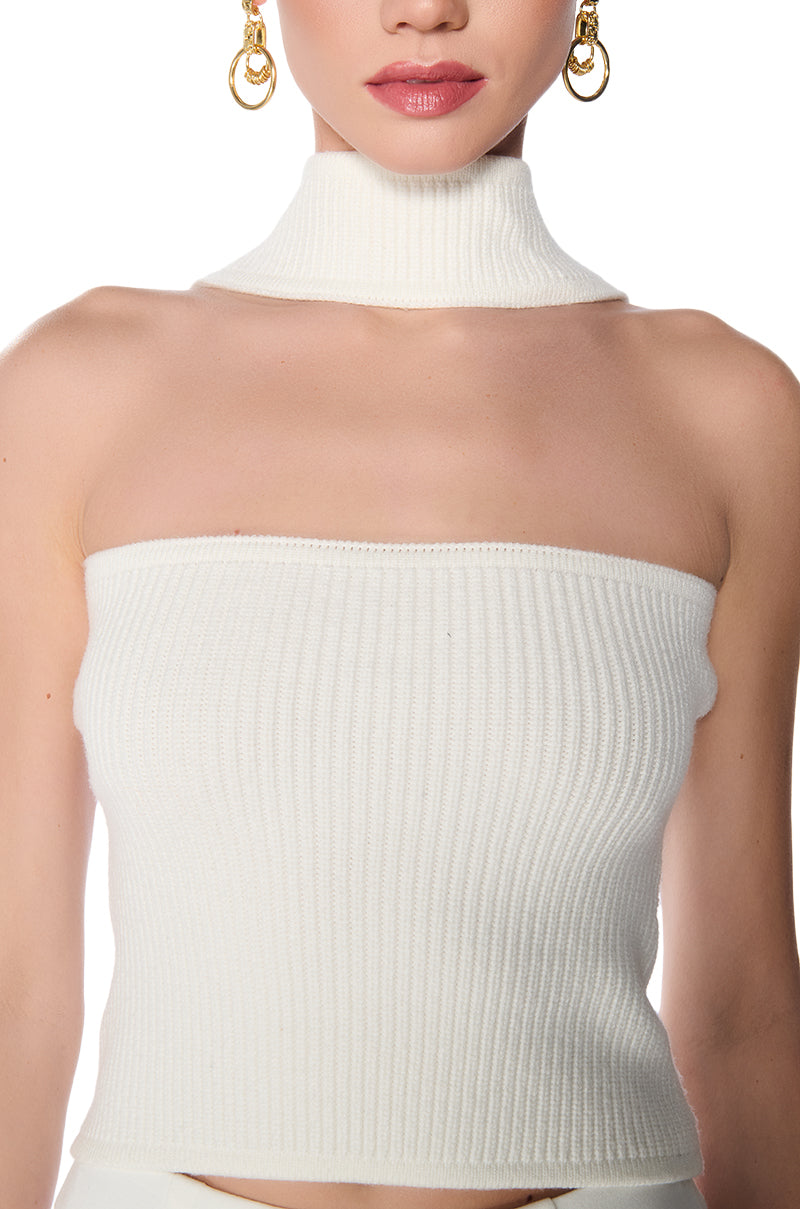 DOLLED UP KNIT HALTER TOP IN WHITE