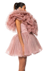 EVER AFTER RUFFLE SLEEVE PLEATED A LINE MINI DRESS