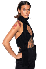 FARA TURTLENECK KNIT HALTER TOP
