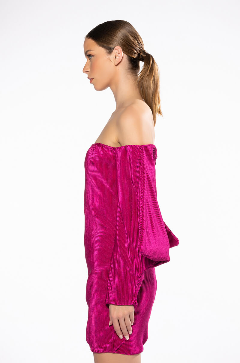 FAYE OFF THE SHOULDER PLEATED MINI DRESS